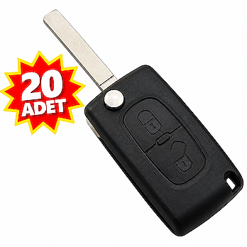 Peugeot 307 2 Butonlu Sustalı Anahtar Kabı (Pil Yuvalı) - 20 Adet - 1